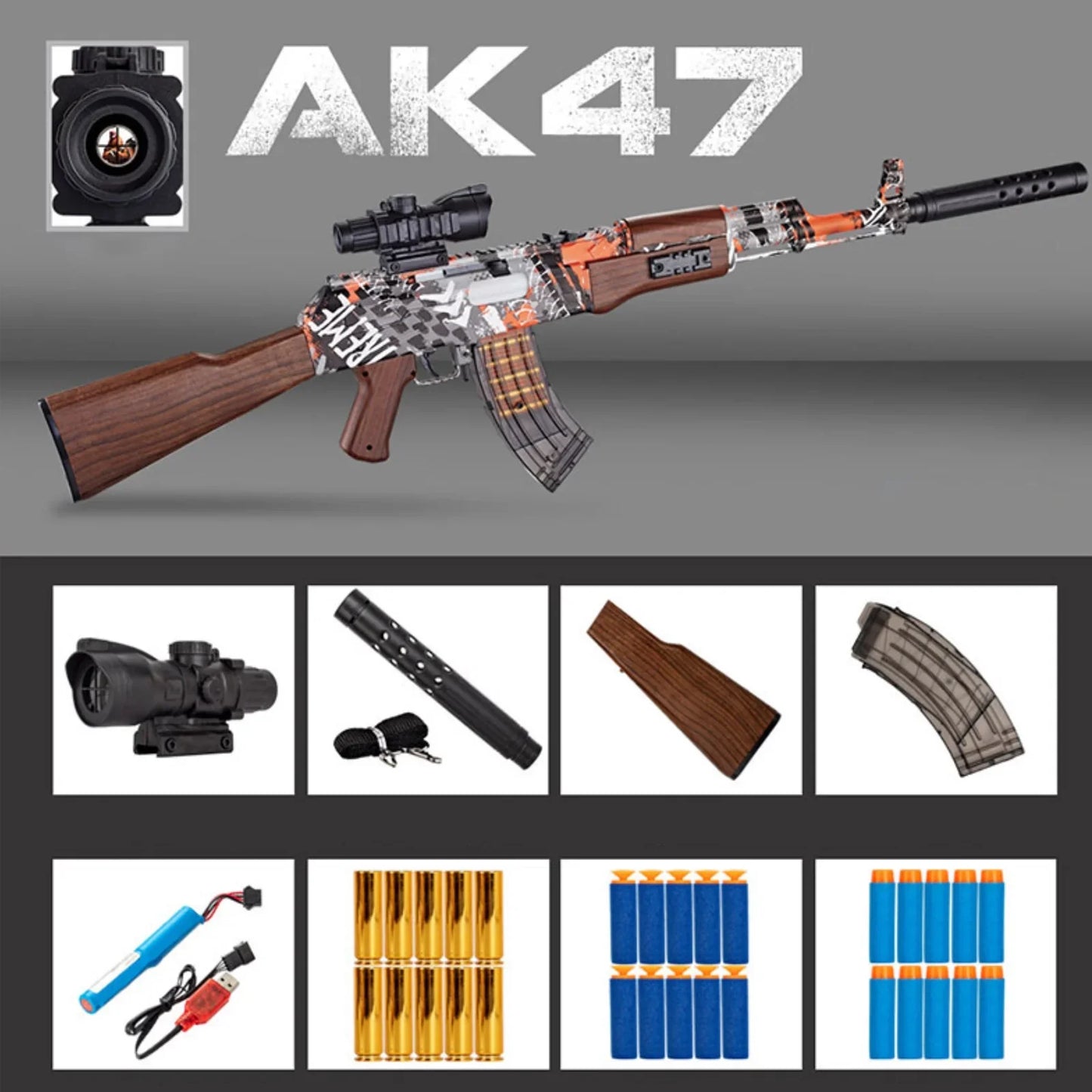 AK47 Nerf Gun Shell Ejecting Three Firing Modes