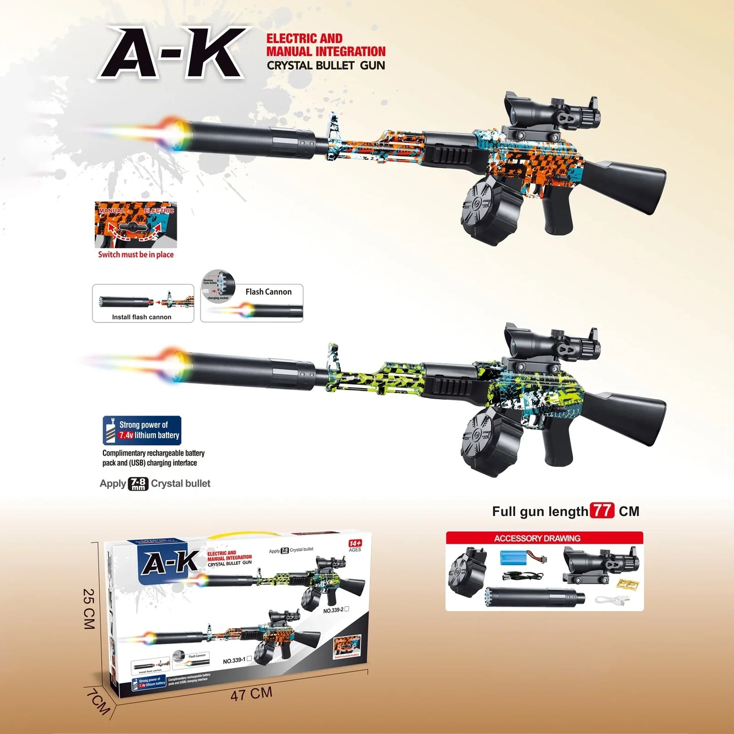 18.8Inch Graffiti Orby Gun AK47 With Tracer
