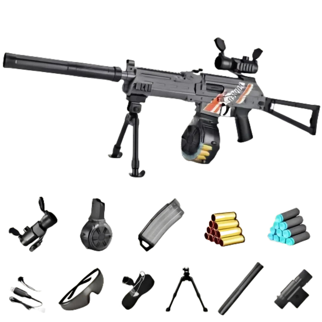 Gray AK-74U Nerf Blaster Toys Dual Magazine