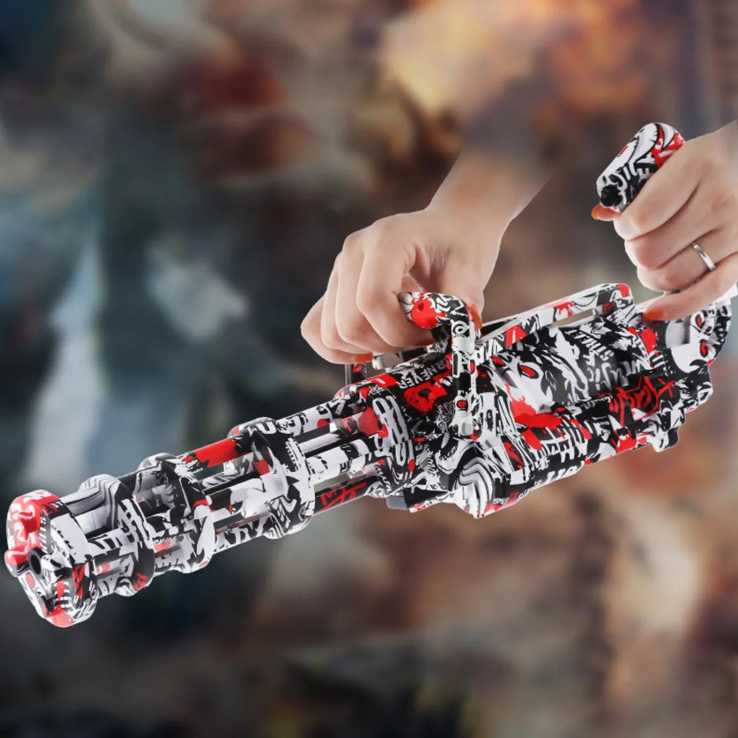 Skull Graffiti Gel Blaster Minigun With Tripod