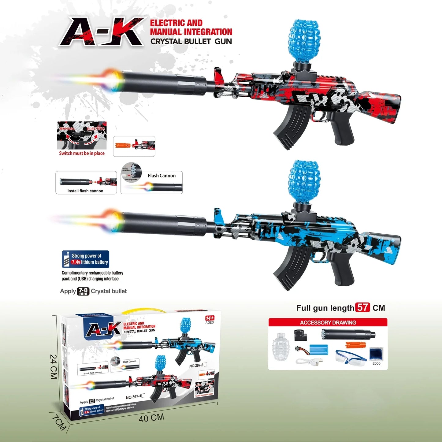 18.8Inch Graffiti Orby Gun AK47 With Tracer