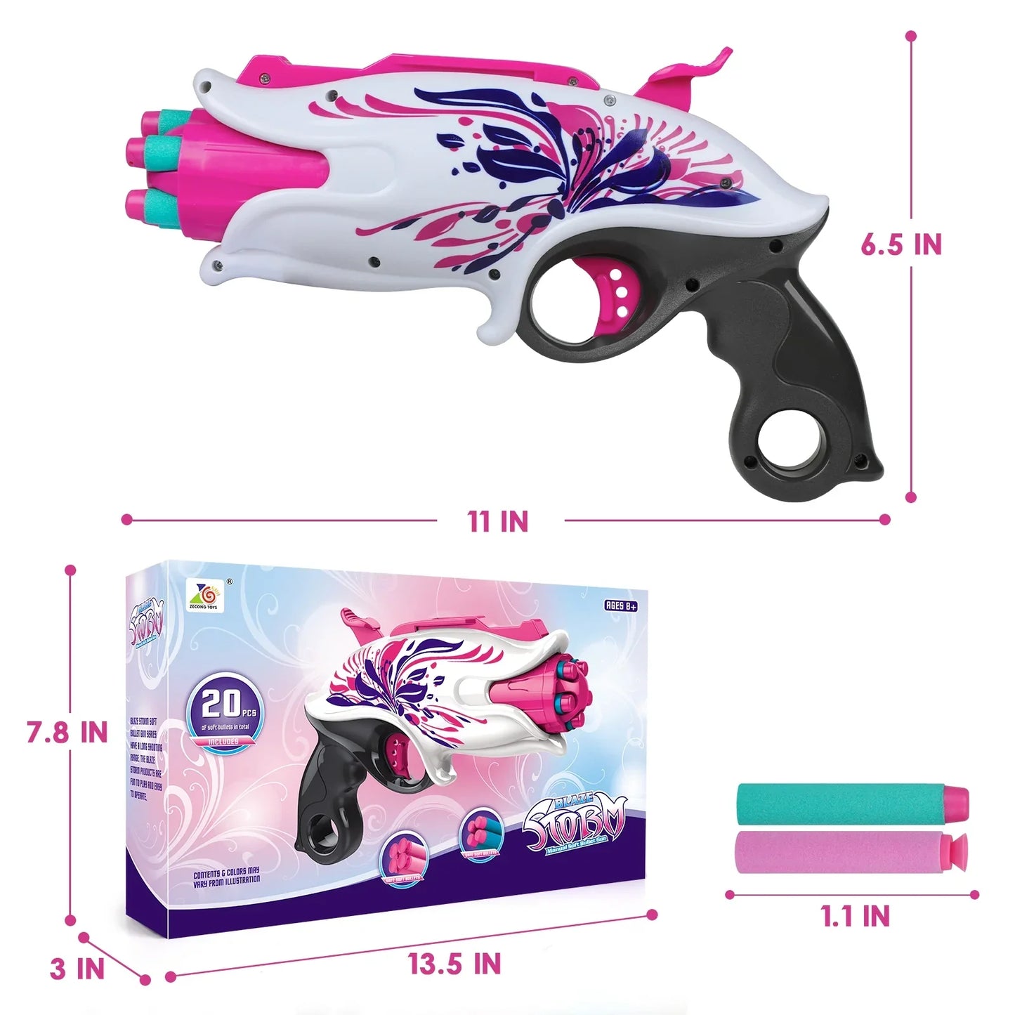 Pink 5 Rounds Turntable Pistol Nerf Guns