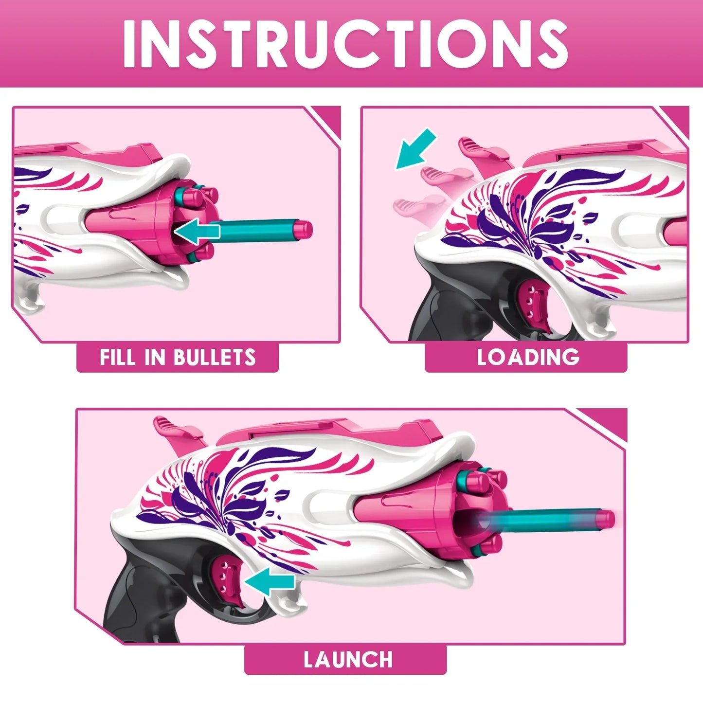 Pink 5 Rounds Turntable Pistol Nerf Guns