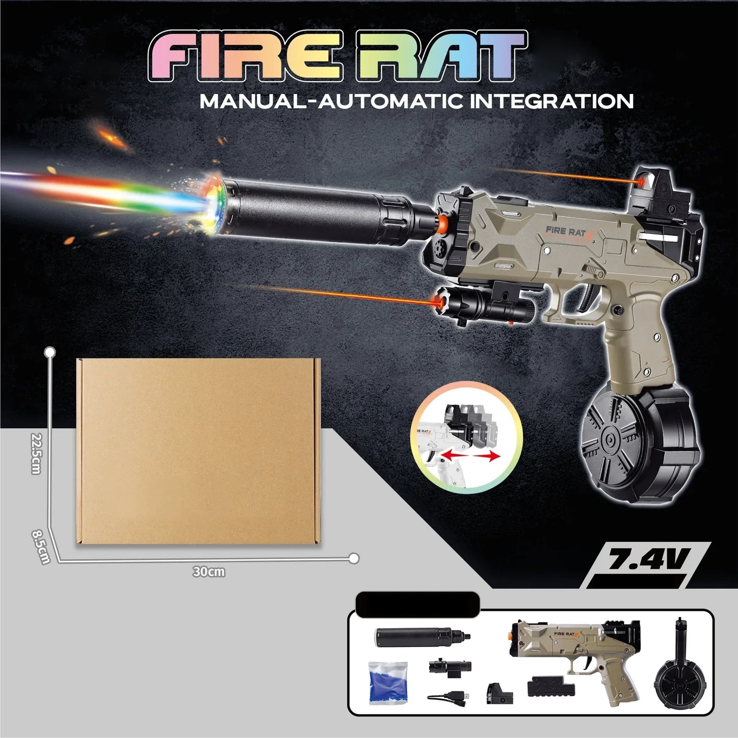 Fire Rat Drum Gel Blaster Pistol With Tracer