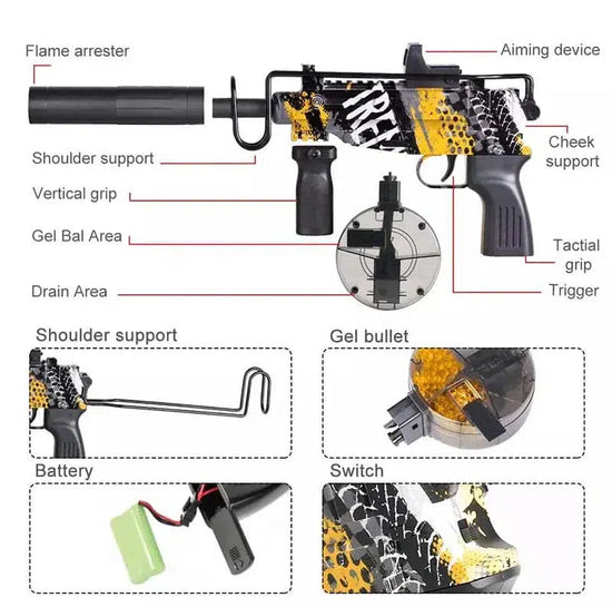 Electric Uzi SMG Orbeez Gun With Drum Magazine
