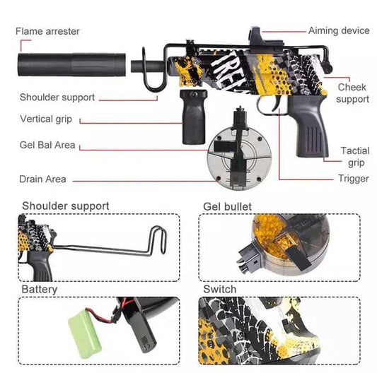 Electric Uzi SMG Orbeez Gun With Drum Magazine