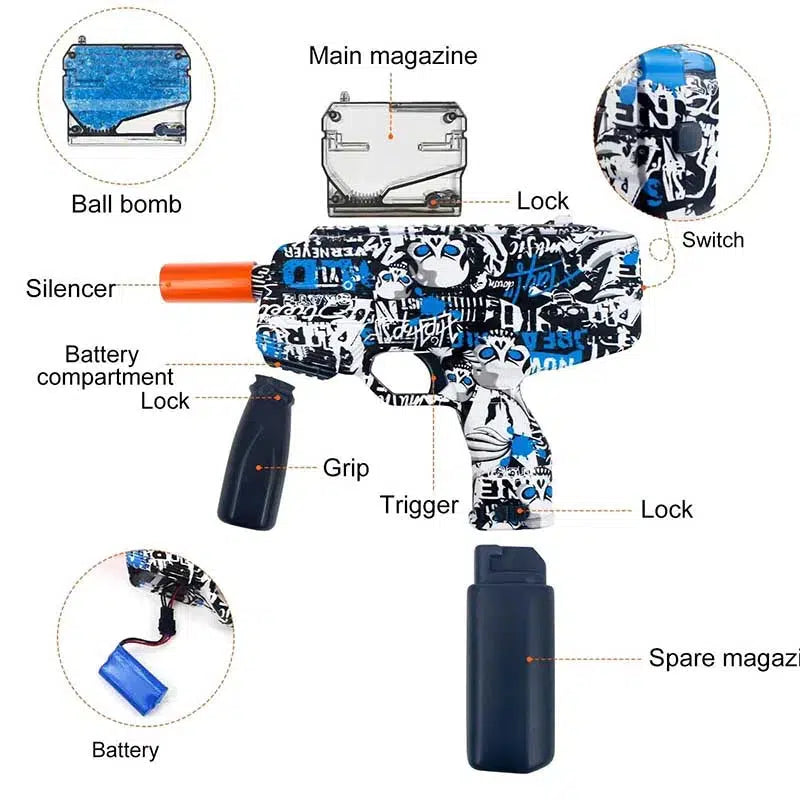 Graffiti Hopper Fed Fully Auto MP9 SMG Orbeez Gun