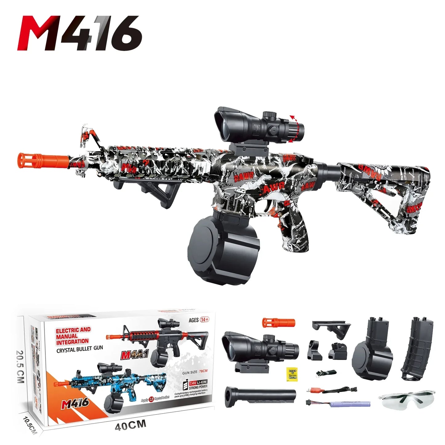 15.7Inch HK416 Hopper Fed Graffiti Electric Gel Blaster Rifle