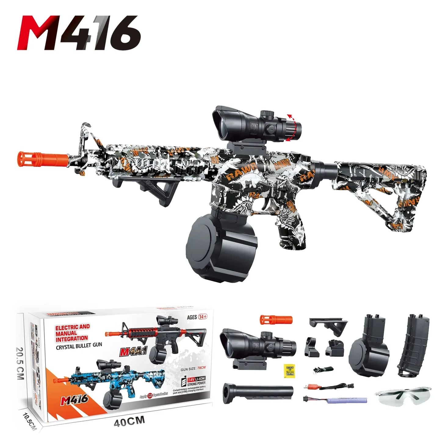 15.7Inch HK416 Hopper Fed Graffiti Electric Gel Blaster Rifle