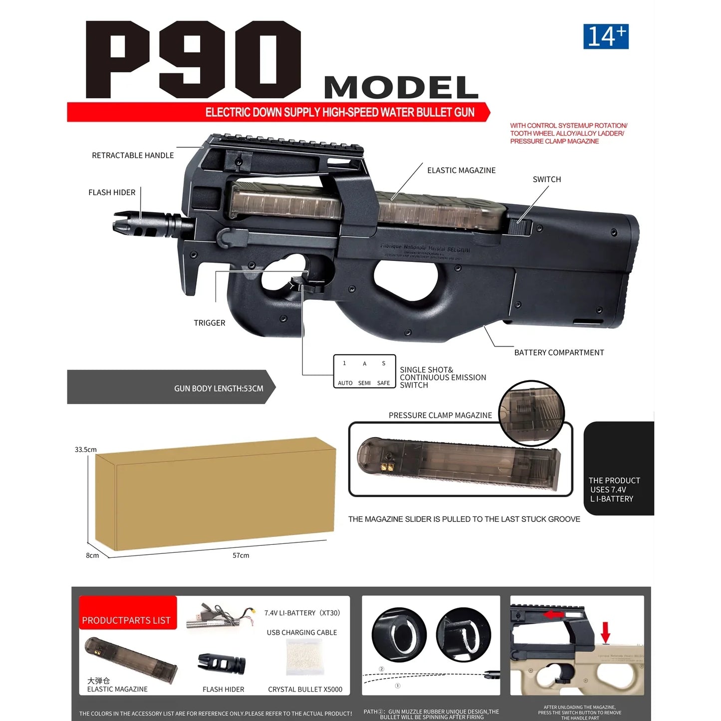 Semi Automatic P90 SMG Gun Gel Blaster